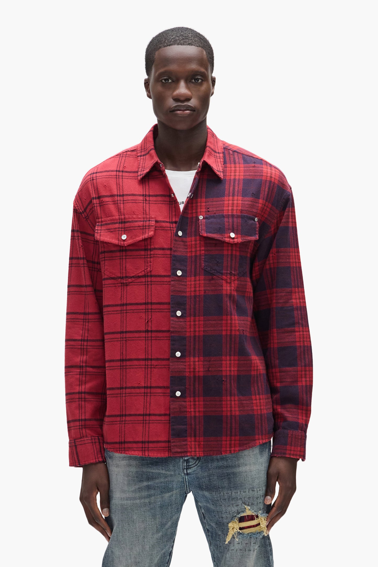 Half & Half Flannel Purple Shirt Half & Half Flannel Purple Shirt