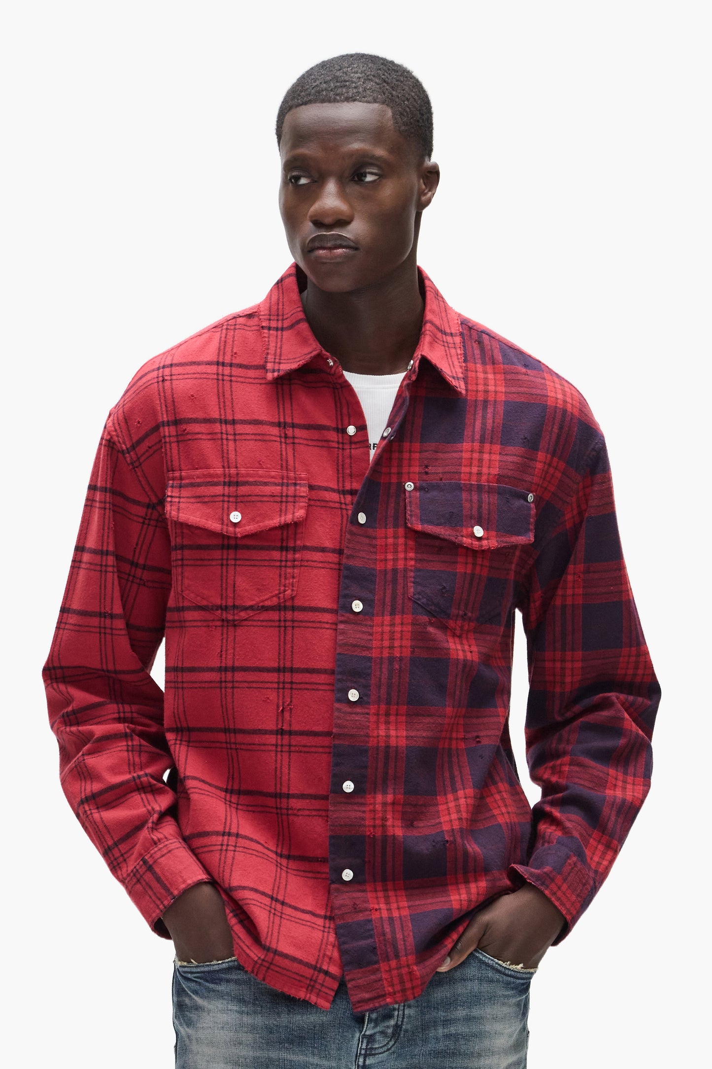 Half & Half Flannel Purple Shirt Half & Half Flannel Purple Shirt