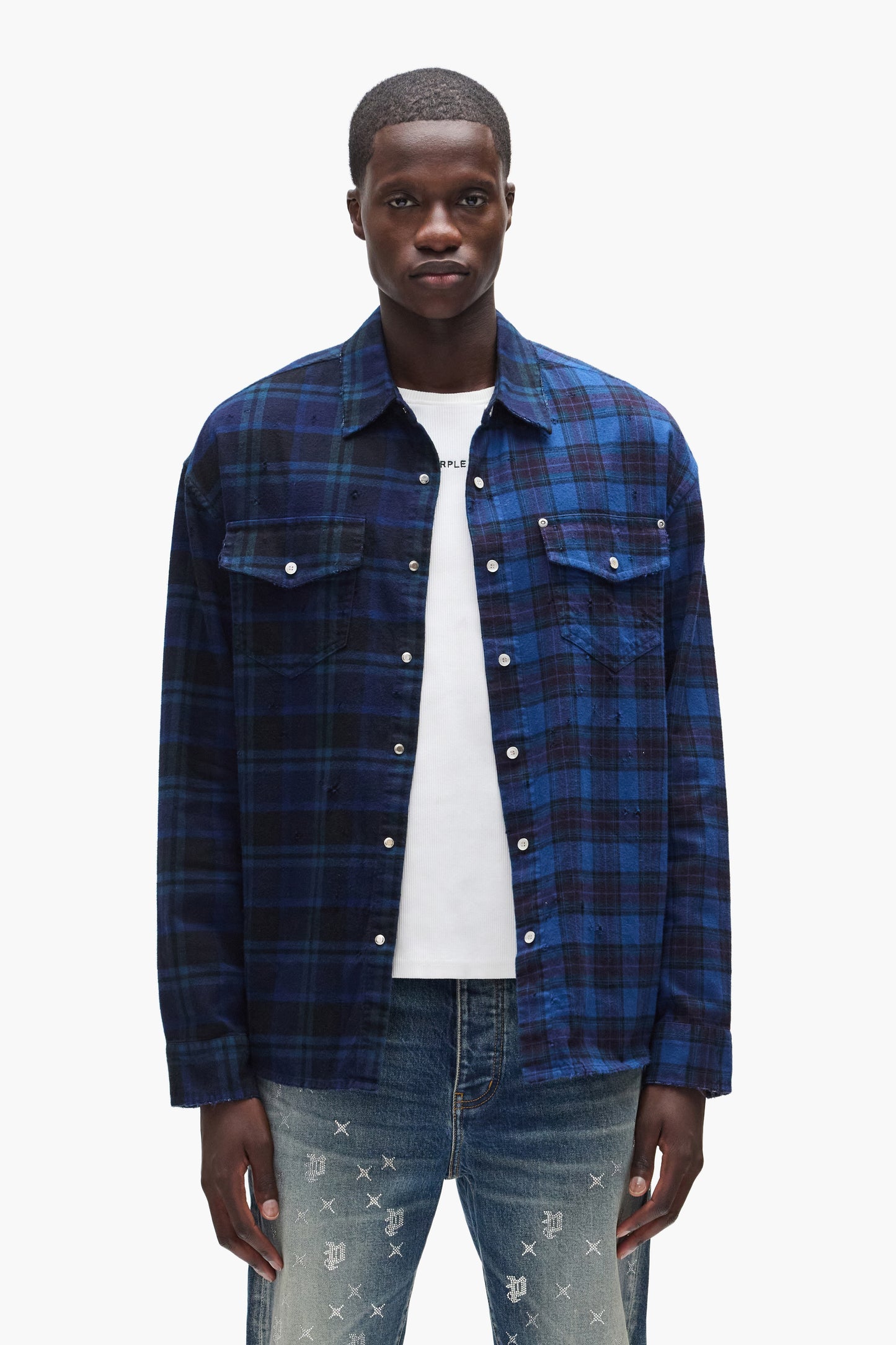 Half & Half Flannel Purple Shirt Half & Half Flannel Purple Shirt