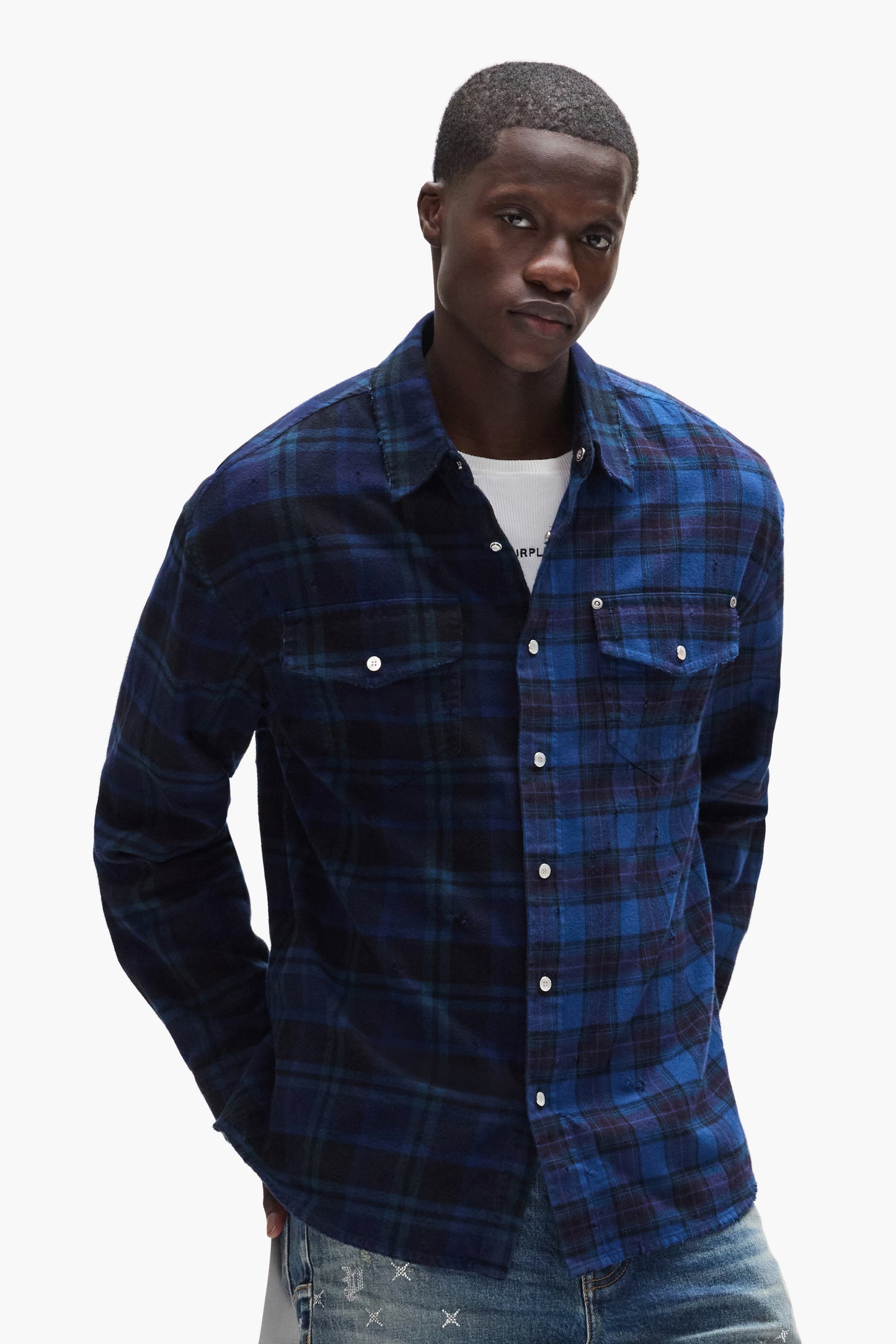 Half & Half Flannel Purple Shirt Half & Half Flannel Purple Shirt