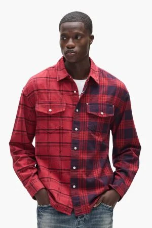 Half & Half Flannel Purple Shirt