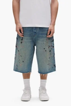Beaded Splatter Mid Indigo Purple Short